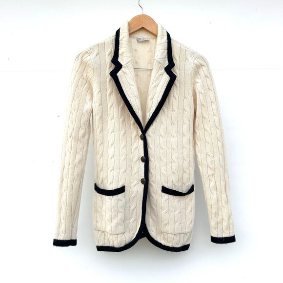 Brunello Cucinelli Cashmere Fitted Knit Cardigan Blazer Jacket Cream Medium - Picture 2 of 11